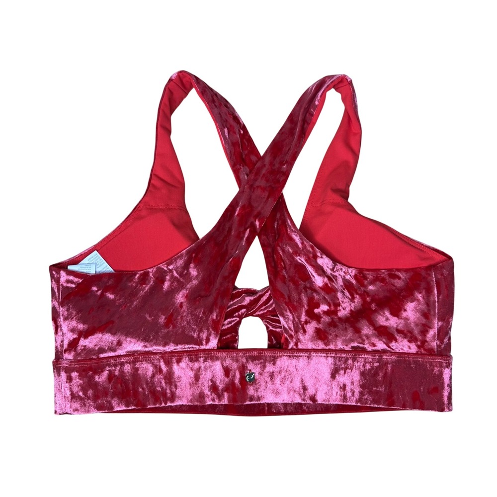 Fabletics Sports Bra Women's Large Oasis Crushed Velour Twist Strawberry Red NWT - Picture 2 of 6